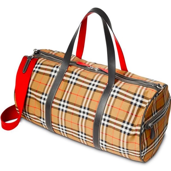 100% Authentic BURBERRY Large Vintage Check & Leather Barrel Bag - Free Shipping - Picture 2 of 16